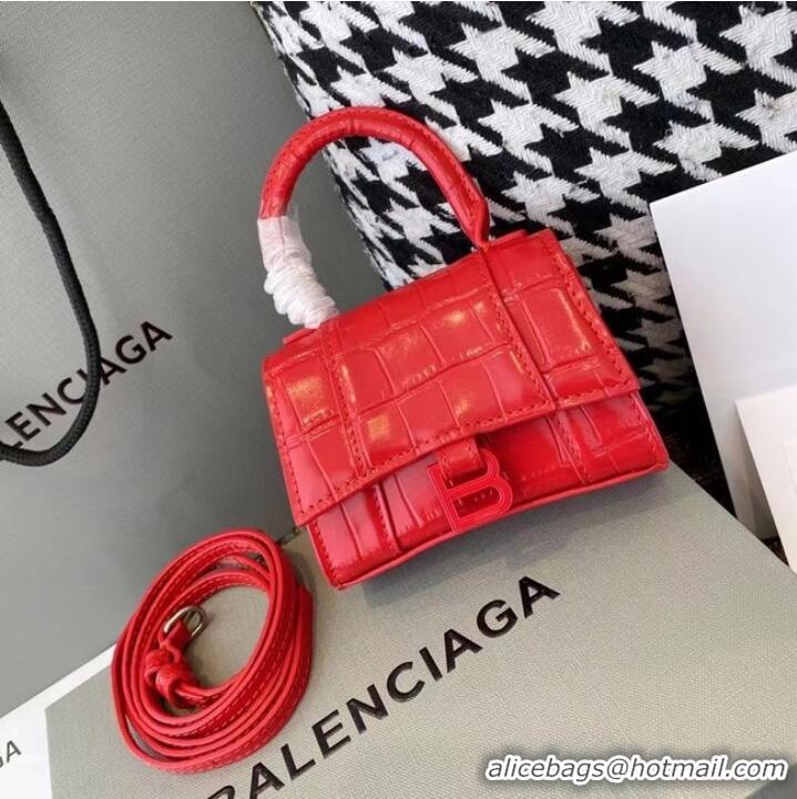 Cheapest Balenciaga WOMENS HOURGLASS MINI TOP HANDLE BAG M8000 RED