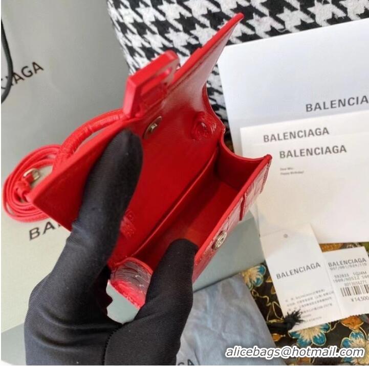 Cheapest Balenciaga WOMENS HOURGLASS MINI TOP HANDLE BAG M8000 RED