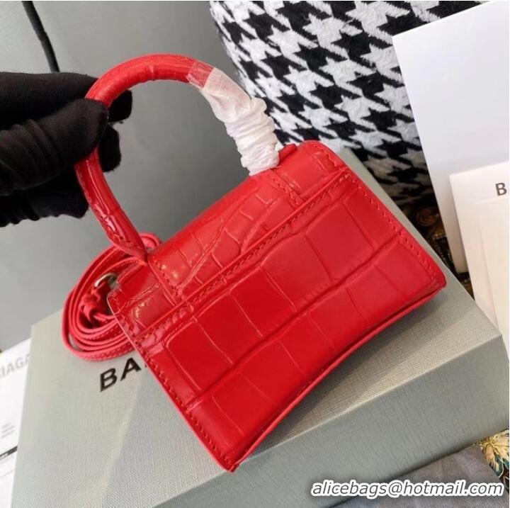 Cheapest Balenciaga WOMENS HOURGLASS MINI TOP HANDLE BAG M8000 RED