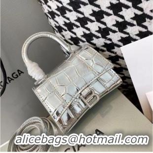 Unique Grade Balenciaga WOMENS HOURGLASS MINI TOP HANDLE BAG M8000 silver