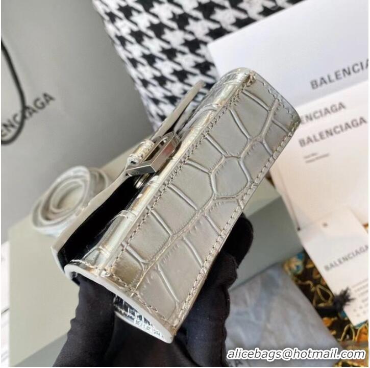 Unique Grade Balenciaga WOMENS HOURGLASS MINI TOP HANDLE BAG M8000 silver