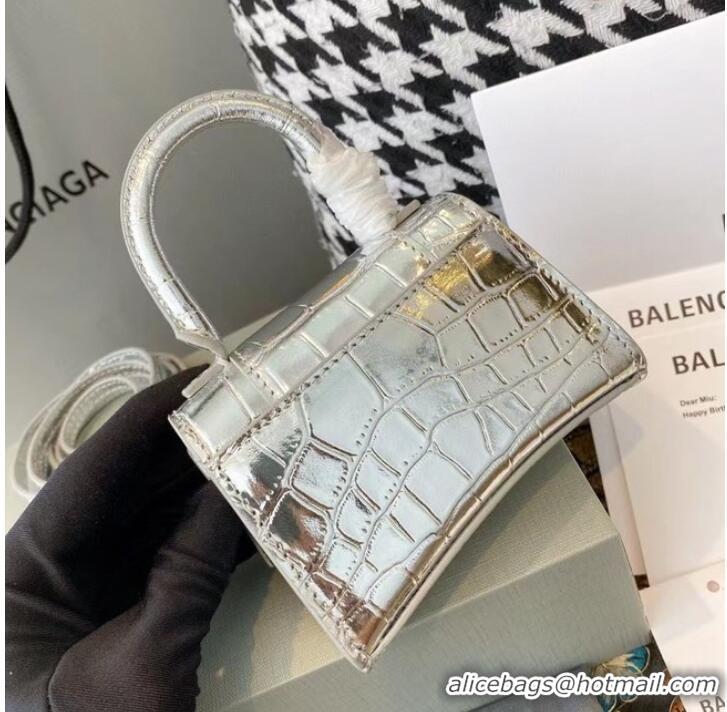 Unique Grade Balenciaga WOMENS HOURGLASS MINI TOP HANDLE BAG M8000 silver