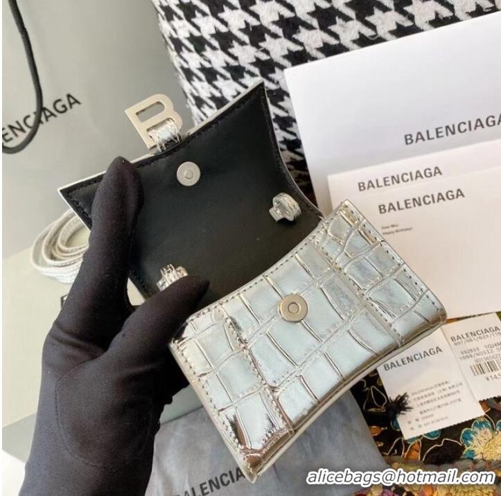 Unique Grade Balenciaga WOMENS HOURGLASS MINI TOP HANDLE BAG M8000 silver