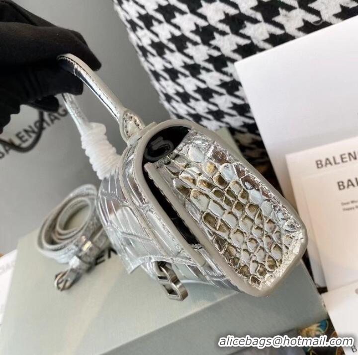 Unique Grade Balenciaga WOMENS HOURGLASS MINI TOP HANDLE BAG M8000 silver