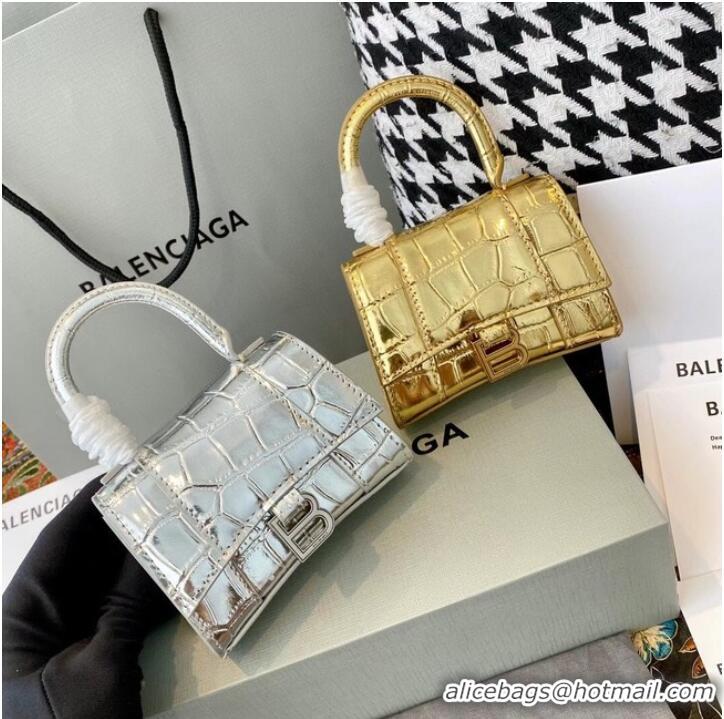 Unique Grade Balenciaga WOMENS HOURGLASS MINI TOP HANDLE BAG M8000 silver