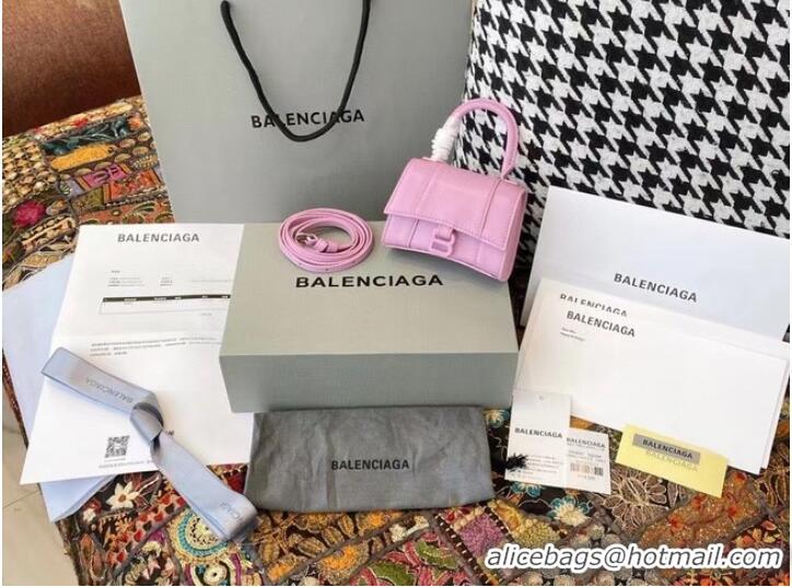 Buy Cheap Balenciaga WOMENS HOURGLASS MINI TOP HANDLE BAG shiny box calfskin M8000 pink