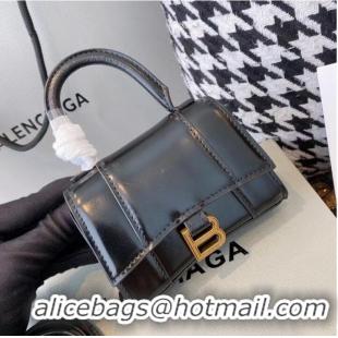 Famous Brand Balenciaga WOMENS HOURGLASS MINI TOP HANDLE BAG shiny box calfskin M8000 black