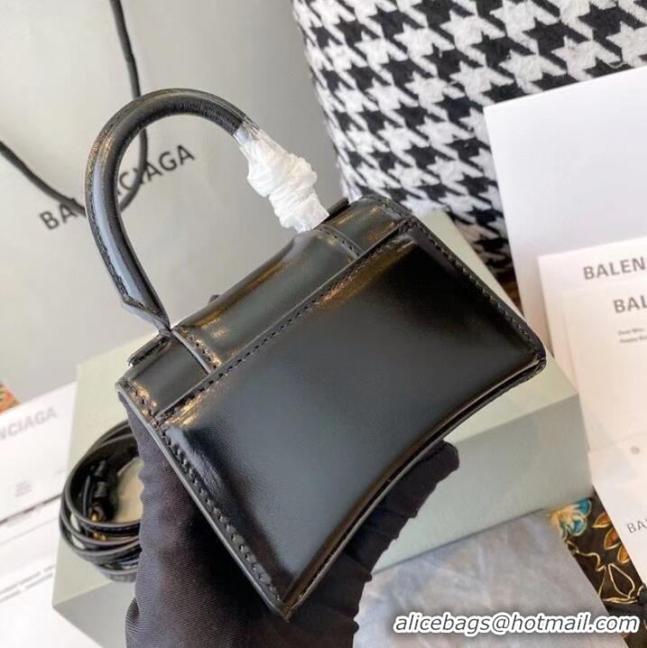 Famous Brand Balenciaga WOMENS HOURGLASS MINI TOP HANDLE BAG shiny box calfskin M8000 black