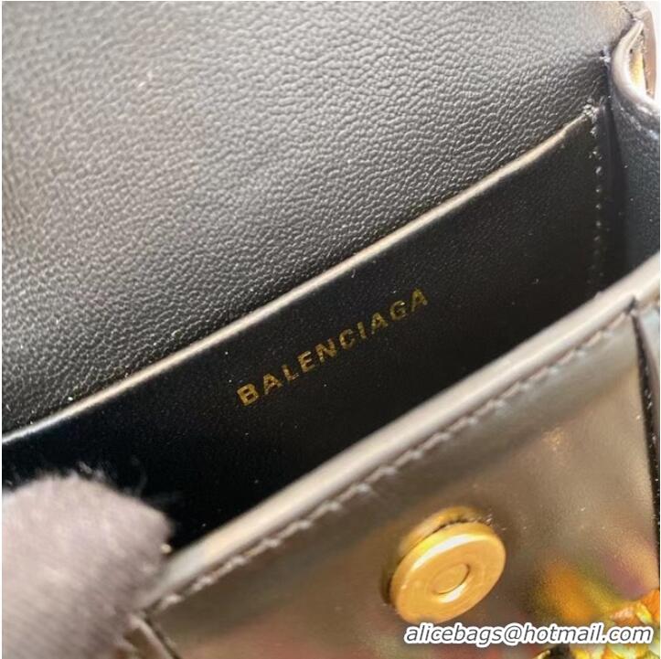 Famous Brand Balenciaga WOMENS HOURGLASS MINI TOP HANDLE BAG shiny box calfskin M8000 black