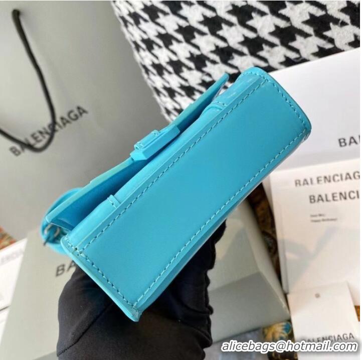 Top Quality Balenciaga WOMENS HOURGLASS MINI TOP HANDLE BAG shiny box calfskin M8000 blue