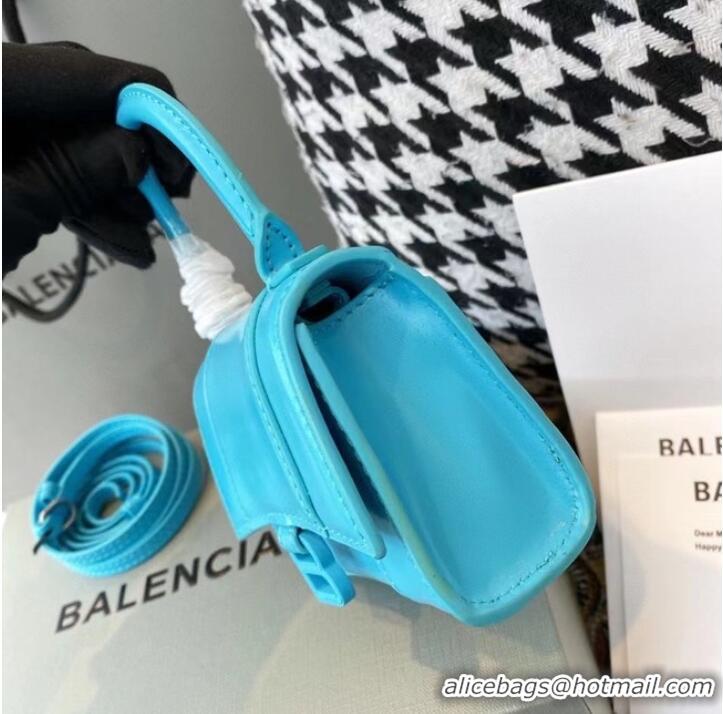 Top Quality Balenciaga WOMENS HOURGLASS MINI TOP HANDLE BAG shiny box calfskin M8000 blue