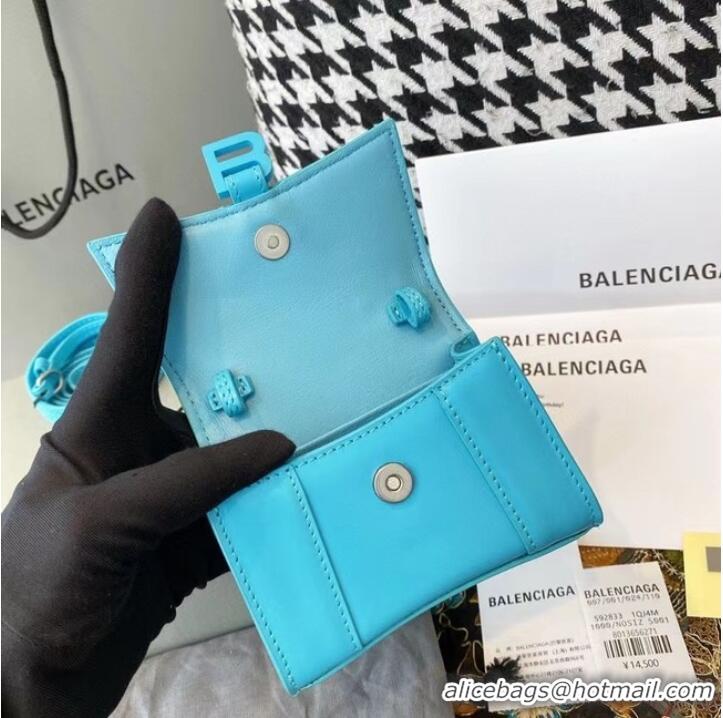 Top Quality Balenciaga WOMENS HOURGLASS MINI TOP HANDLE BAG shiny box calfskin M8000 blue