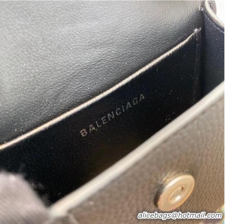 Inexpensive Balenciaga WOMENS HOURGLASS MINI TOP HANDLE BAG Grained calsfkin M8000 black