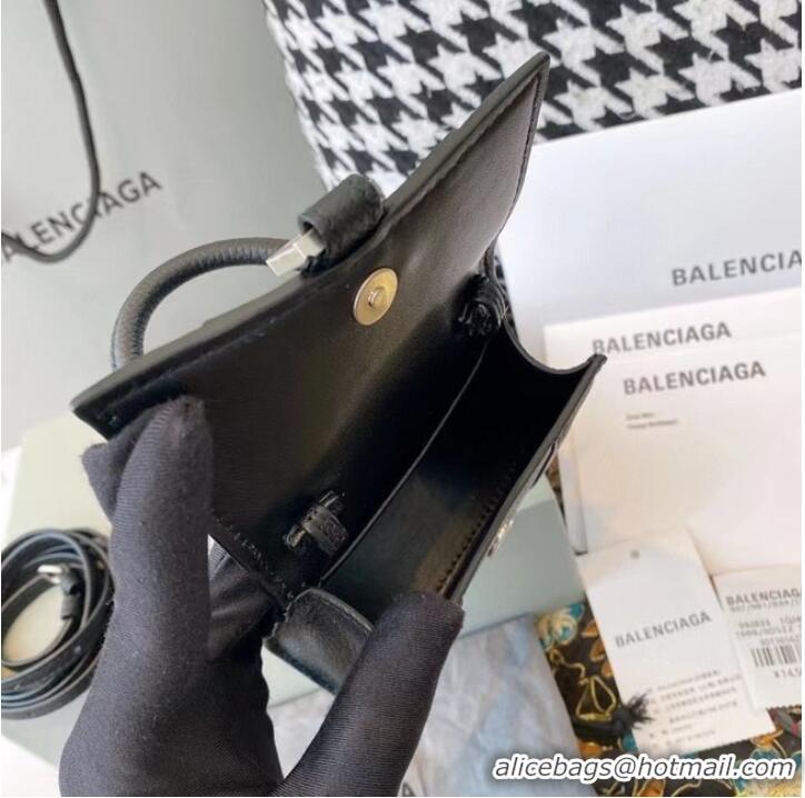 Inexpensive Balenciaga WOMENS HOURGLASS MINI TOP HANDLE BAG Grained calsfkin M8000 black