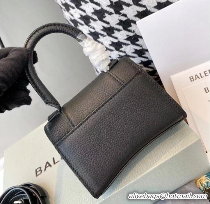 Inexpensive Balenciaga WOMENS HOURGLASS MINI TOP HANDLE BAG Grained calsfkin M8000 black