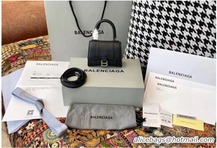 Inexpensive Balenciaga WOMENS HOURGLASS MINI TOP HANDLE BAG Grained calsfkin M8000 black