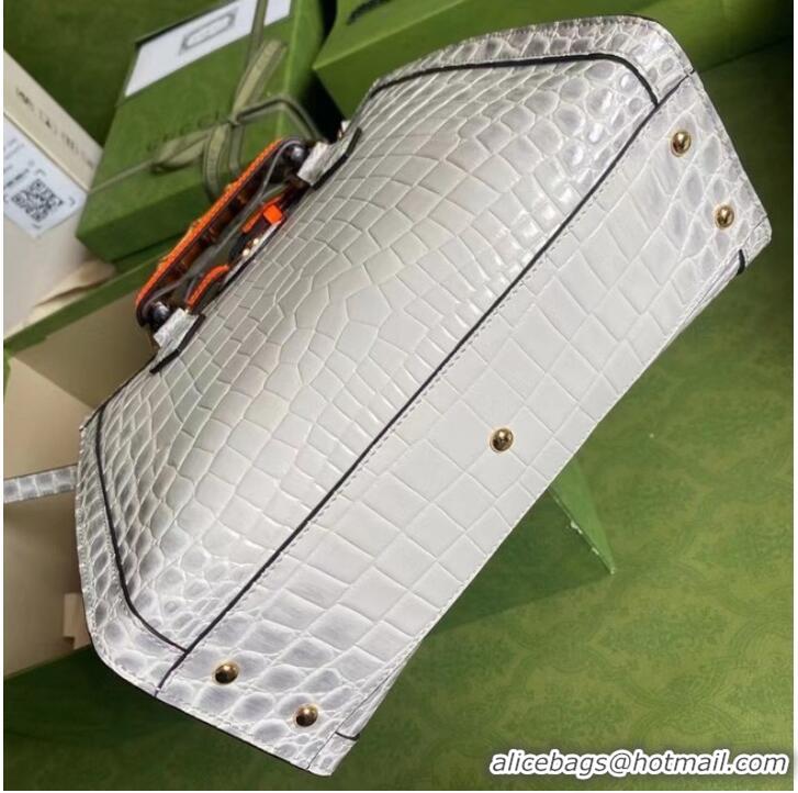 Well Crafted Gucci Diana small crocodile tote bag 660195 white