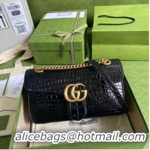 Buy Classic Gucci GG Marmont crocodile small shoulder bag 443497 black