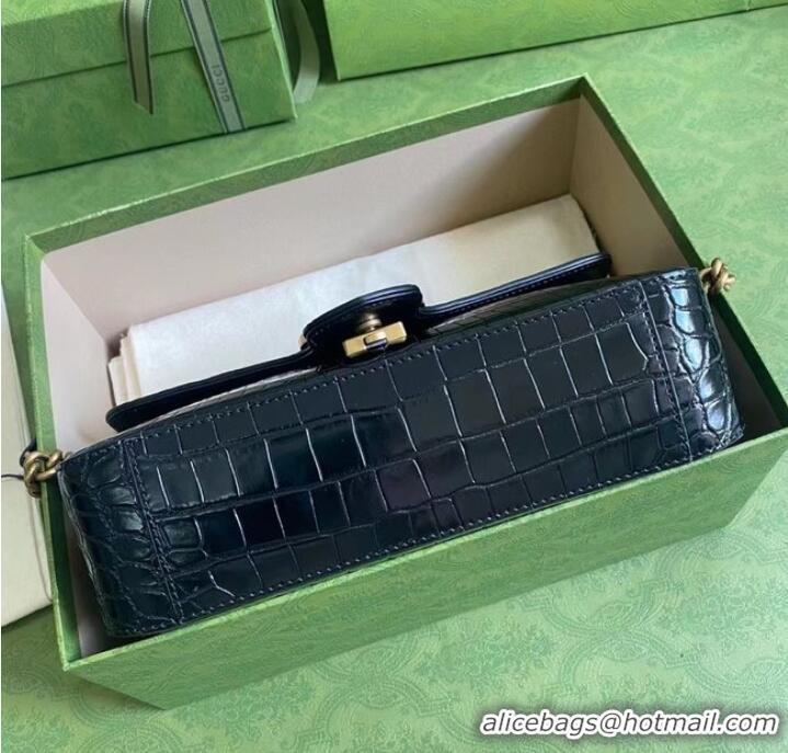 Buy Classic Gucci GG Marmont crocodile small shoulder bag 443497 black