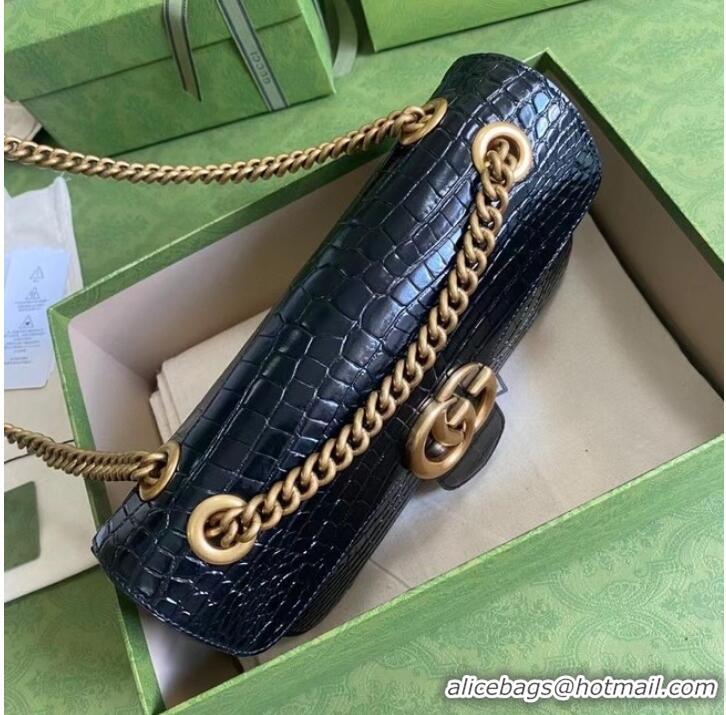 Buy Classic Gucci GG Marmont crocodile small shoulder bag 443497 black