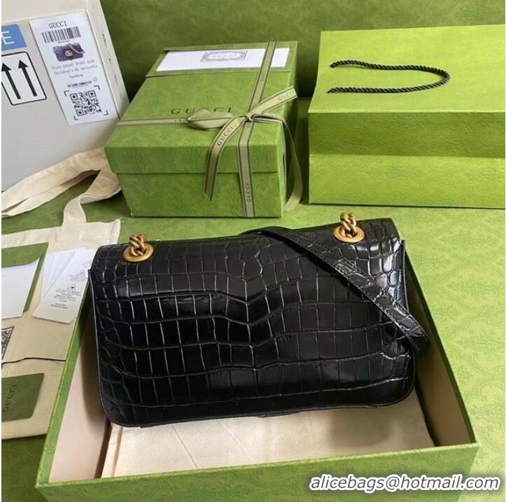 Buy Classic Gucci GG Marmont crocodile small shoulder bag 443497 black