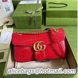 Top Grade Gucci GG Marmont crocodile small shoulder bag 443497 red