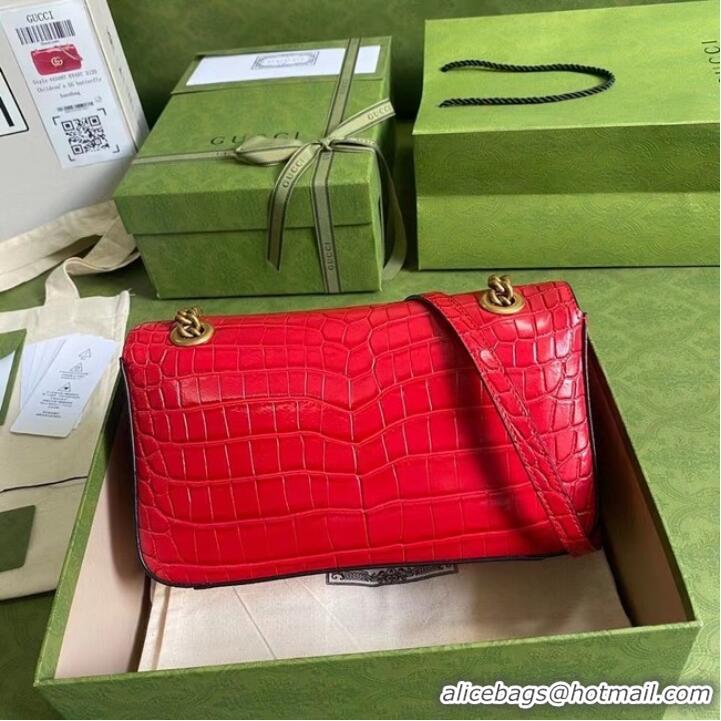 Top Grade Gucci GG Marmont crocodile small shoulder bag 443497 red