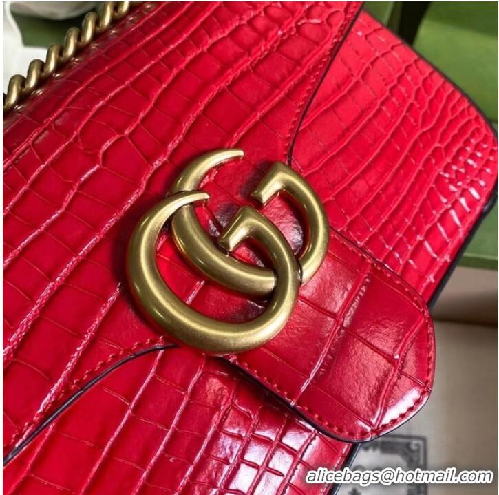 Top Grade Gucci GG Marmont crocodile small shoulder bag 443497 red