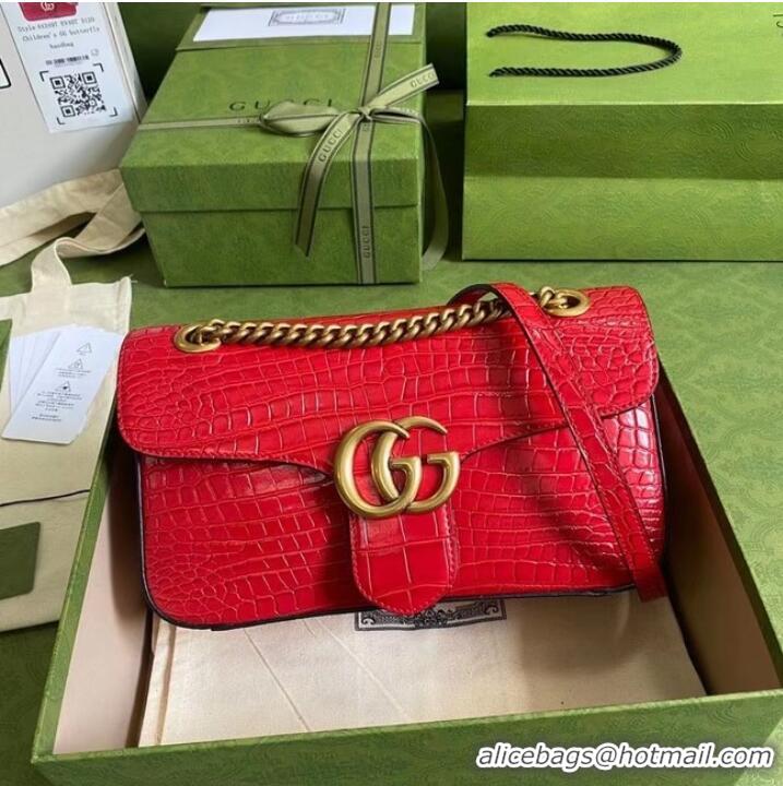 Top Grade Gucci GG Marmont crocodile small shoulder bag 443497 red