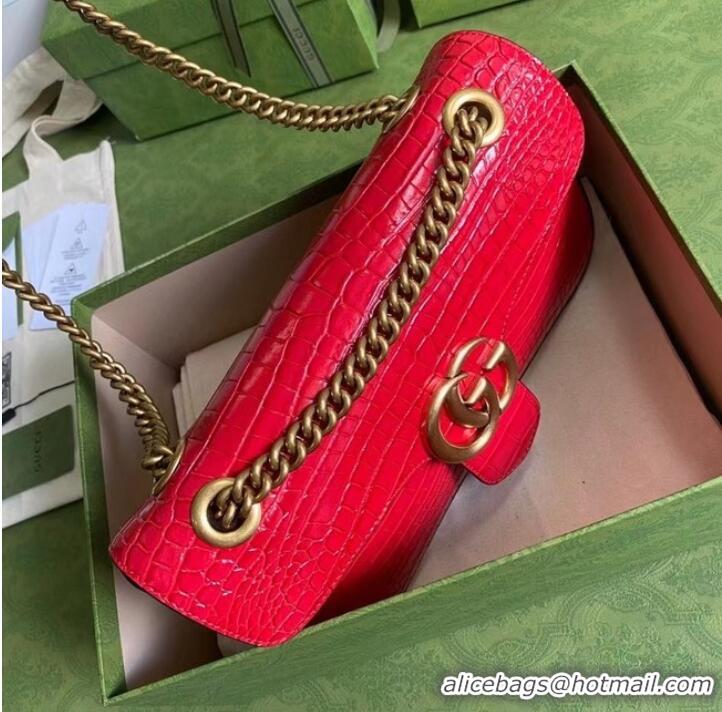 Top Grade Gucci GG Marmont crocodile small shoulder bag 443497 red