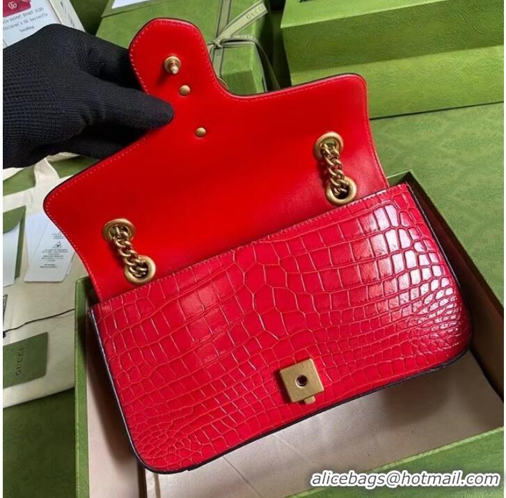 Top Grade Gucci GG Marmont crocodile small shoulder bag 443497 red