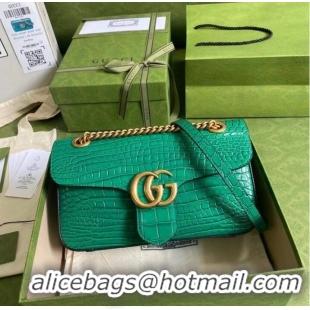 Original Cheap Gucci GG Marmont crocodile small shoulder bag 443497 green