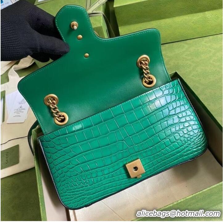 Original Cheap Gucci GG Marmont crocodile small shoulder bag 443497 green