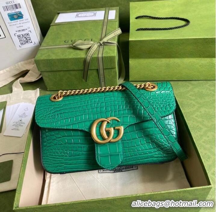 Original Cheap Gucci GG Marmont crocodile small shoulder bag 443497 green