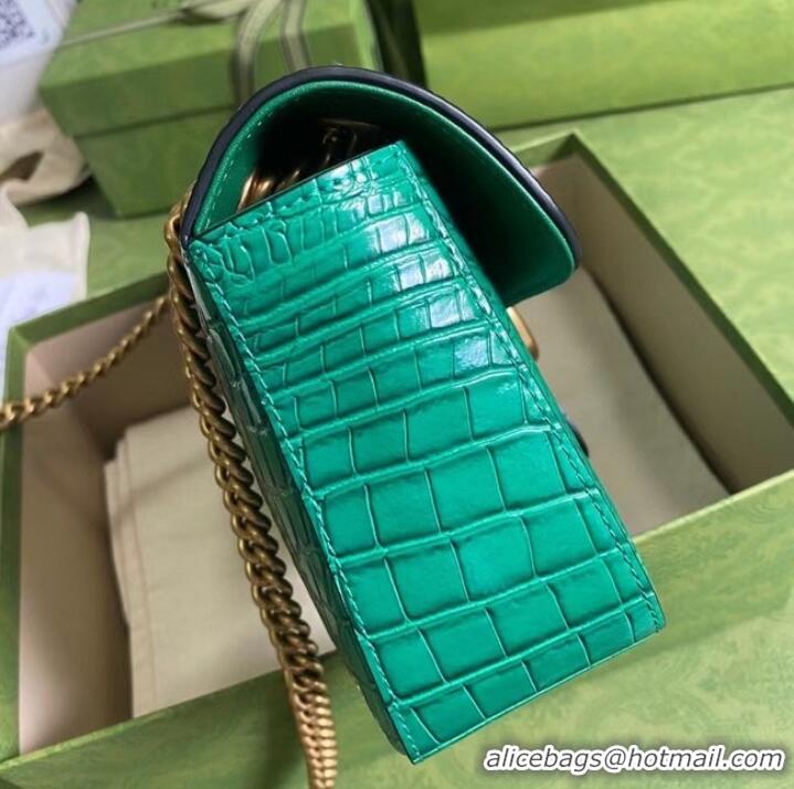 Original Cheap Gucci GG Marmont crocodile small shoulder bag 443497 green