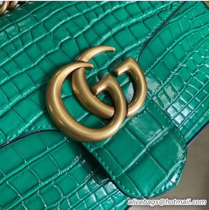 Original Cheap Gucci GG Marmont crocodile small shoulder bag 443497 green