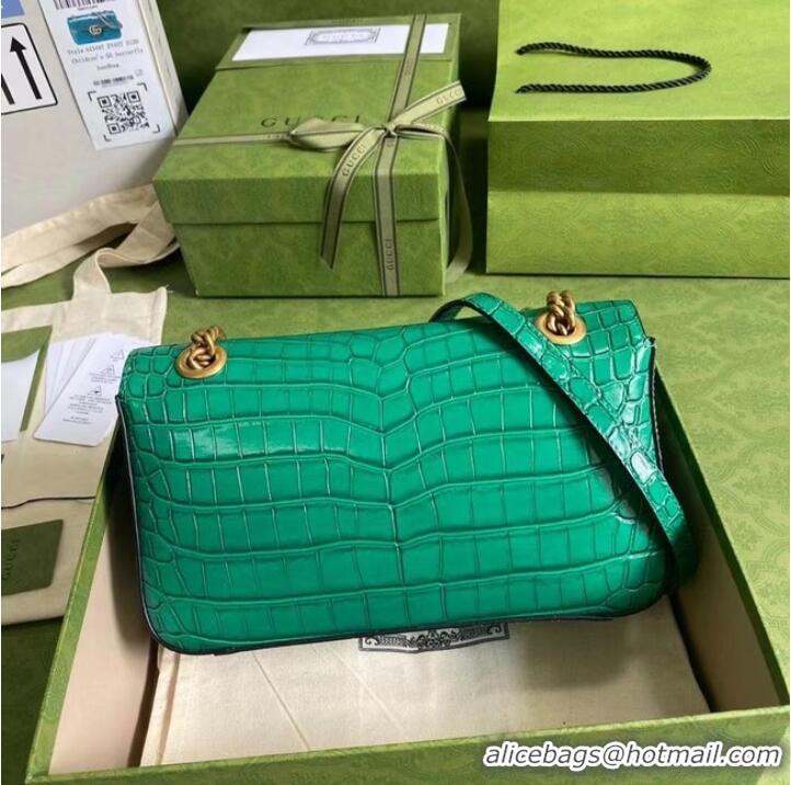 Original Cheap Gucci GG Marmont crocodile small shoulder bag 443497 green