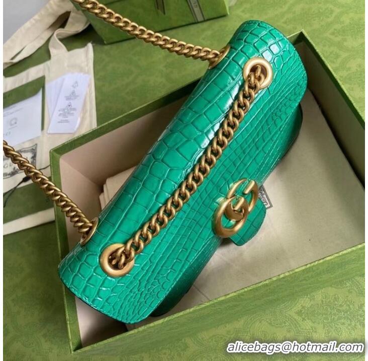 Original Cheap Gucci GG Marmont crocodile small shoulder bag 443497 green