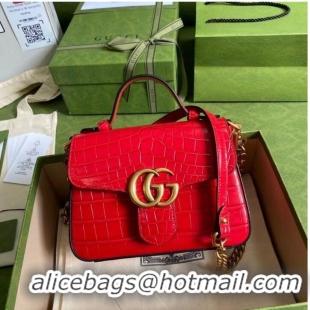 Cheapest Gucci GG Marmont crocodile mini top handle bag 547260 red