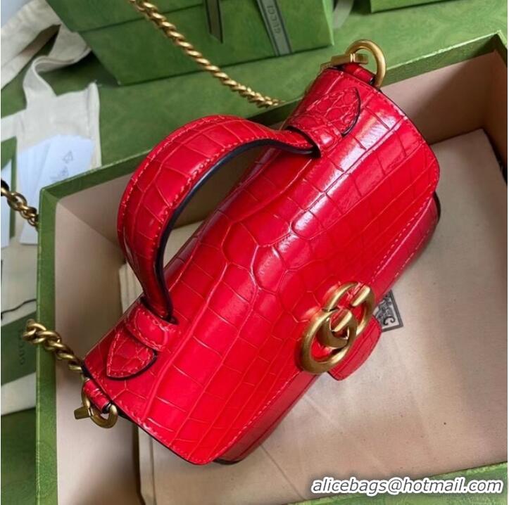 Cheapest Gucci GG Marmont crocodile mini top handle bag 547260 red