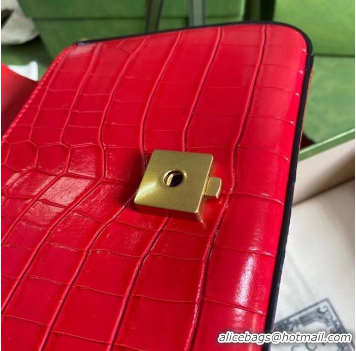 Cheapest Gucci GG Marmont crocodile mini top handle bag 547260 red