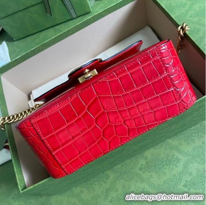 Cheapest Gucci GG Marmont crocodile mini top handle bag 547260 red