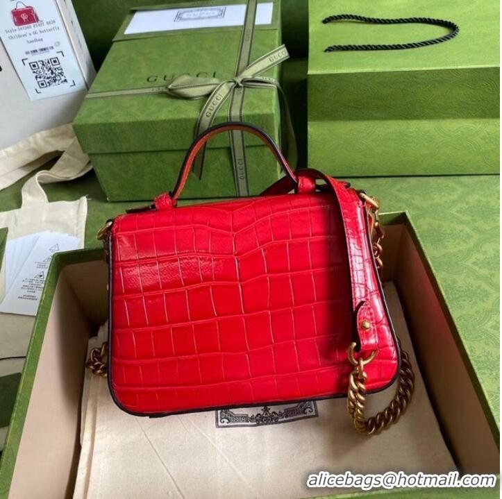 Cheapest Gucci GG Marmont crocodile mini top handle bag 547260 red