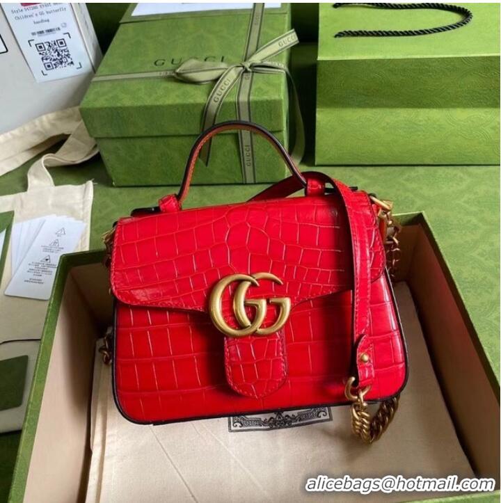 Cheapest Gucci GG Marmont crocodile mini top handle bag 547260 red