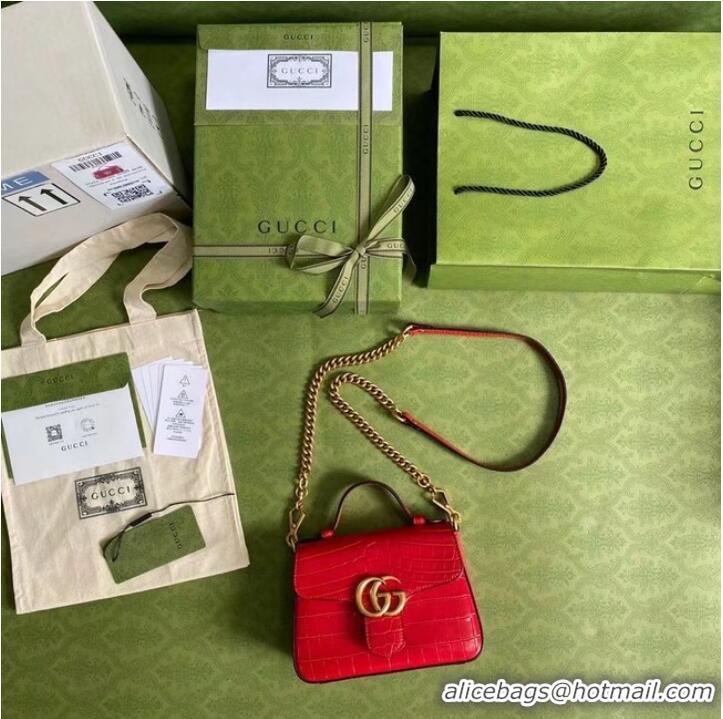 Cheapest Gucci GG Marmont crocodile mini top handle bag 547260 red