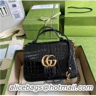 Wholesale Gucci GG Marmont crocodile mini top handle bag 547260 black