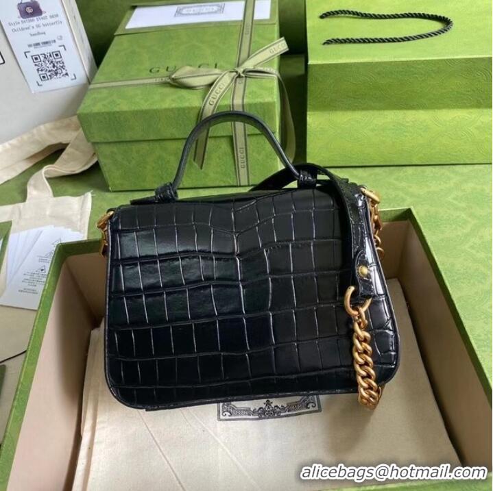 Wholesale Gucci GG Marmont crocodile mini top handle bag 547260 black