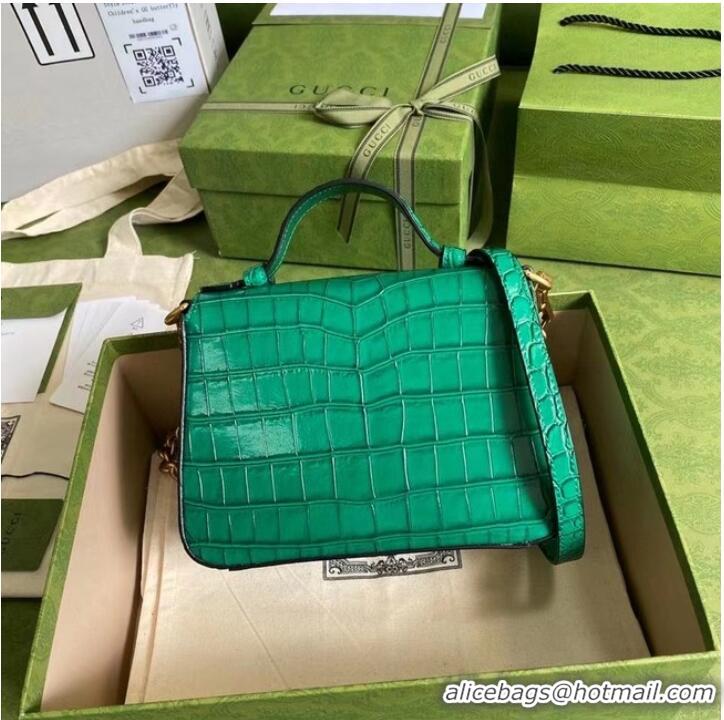 Discount Gucci GG Marmont crocodile mini top handle bag 547260 green