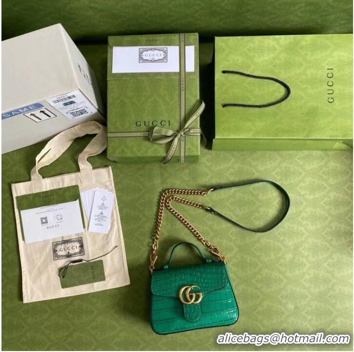 Discount Gucci GG Marmont crocodile mini top handle bag 547260 green