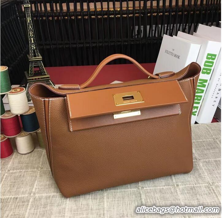 Unique Grade Hermes Kelly Original togo Leather Tote Bag H2424 Brown